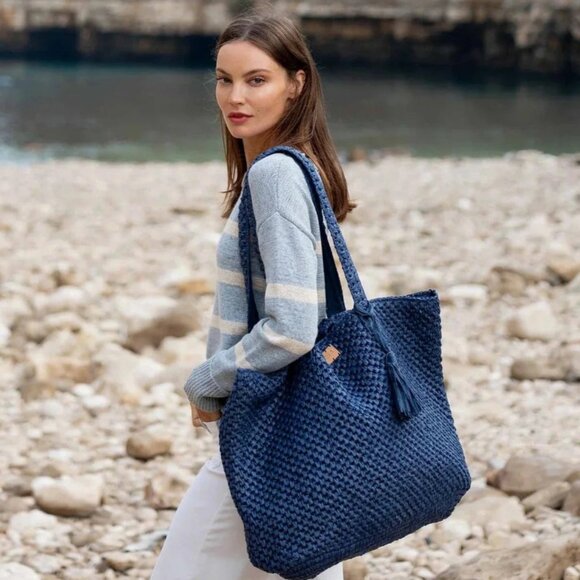 MerSea - Sun Chaser Straw Large Tote - Navy - Picture 1 of 2